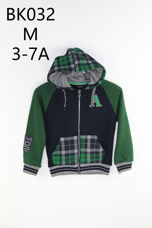 Picture of BK032 BOYS WINTER THERMAL COTTON CHECKED ZIP-UP HOODIE